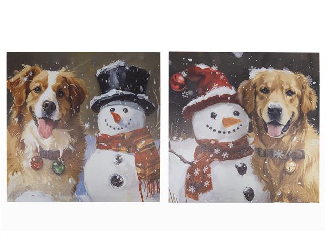 19.7" CANVAS WALL ART (DOG AND SNOWMAN) (ASSTD)